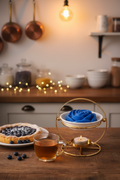 Blue rose wax melt in kitchen setting