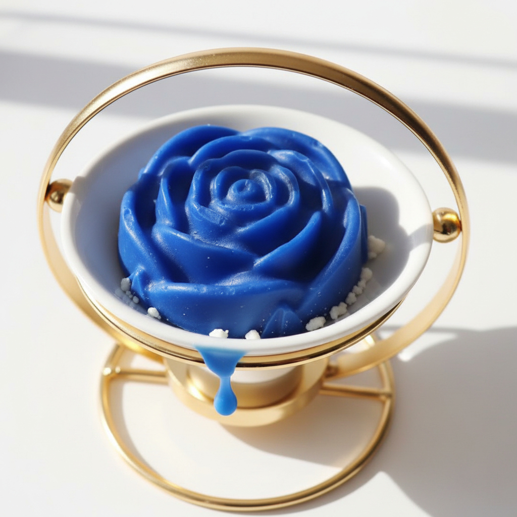 Blueberry cheesecake rose wax melt on white background