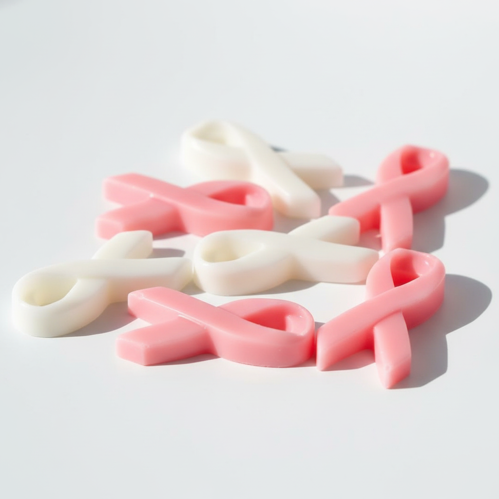 Breast cancer awareness ribbon wax melts on white background