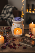 Love Spell Type rose wax melt in romantic home setting