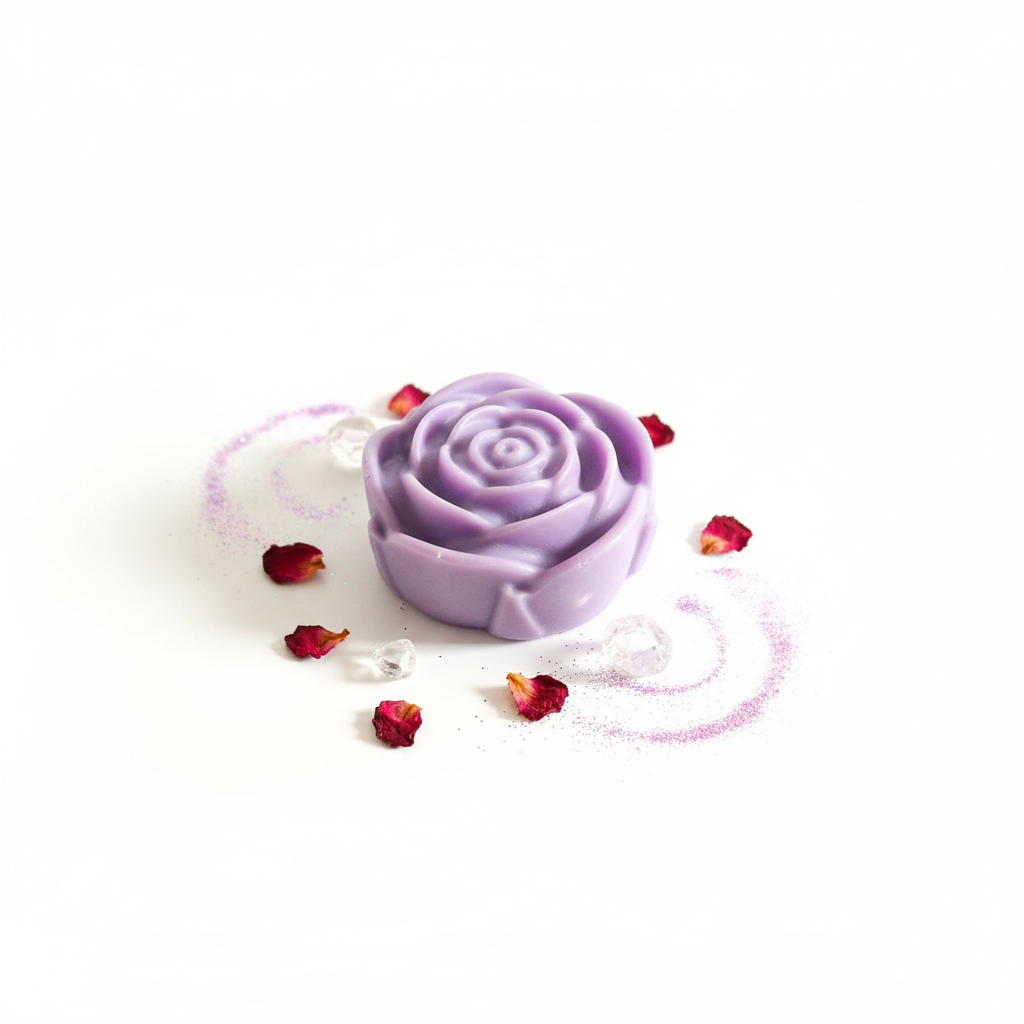 Love Spell Type rose wax melt on white background