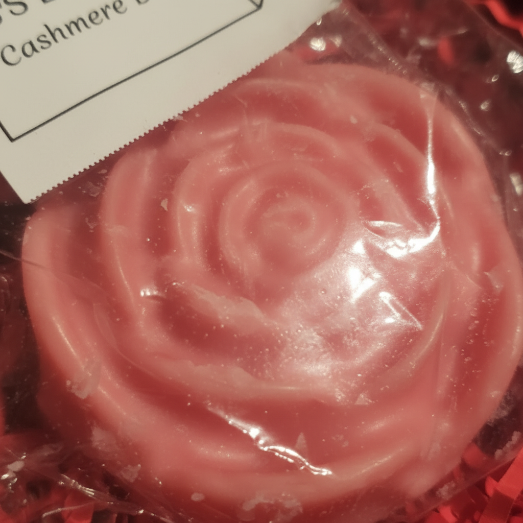 Close-up of Cashmere Diva rose wax melt