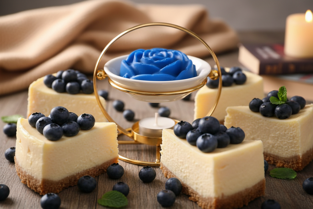 Blue rose wax melt with fresh blueberries and cheesecake