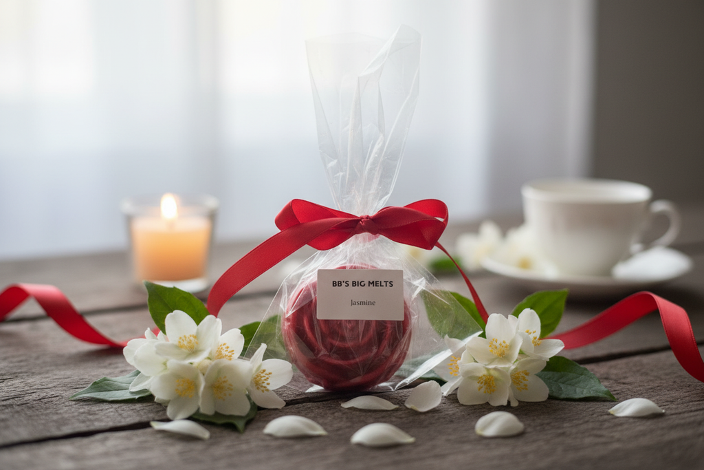 Jasmine rose wax melt with fresh jasmine flowers