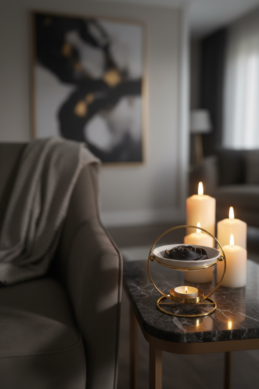 Black wax melt in elegant modern interior