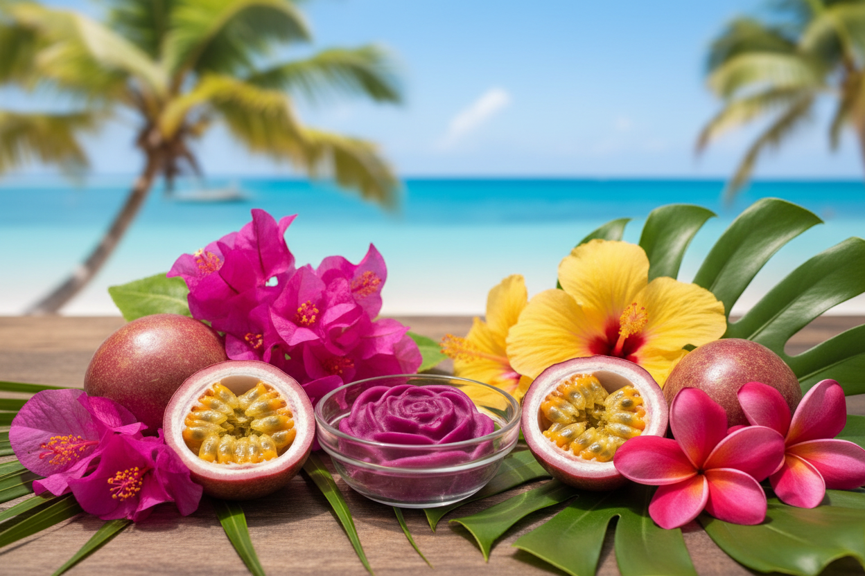 Purple rose wax melt with tropical passion fruit