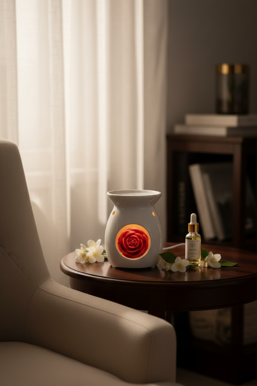 Jasmine rose wax melt in elegant home setting