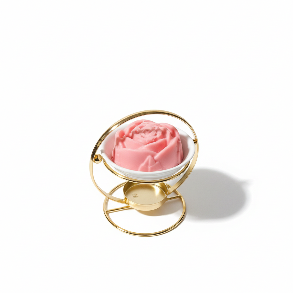 Strawberry cheesecake rose wax melt on white background