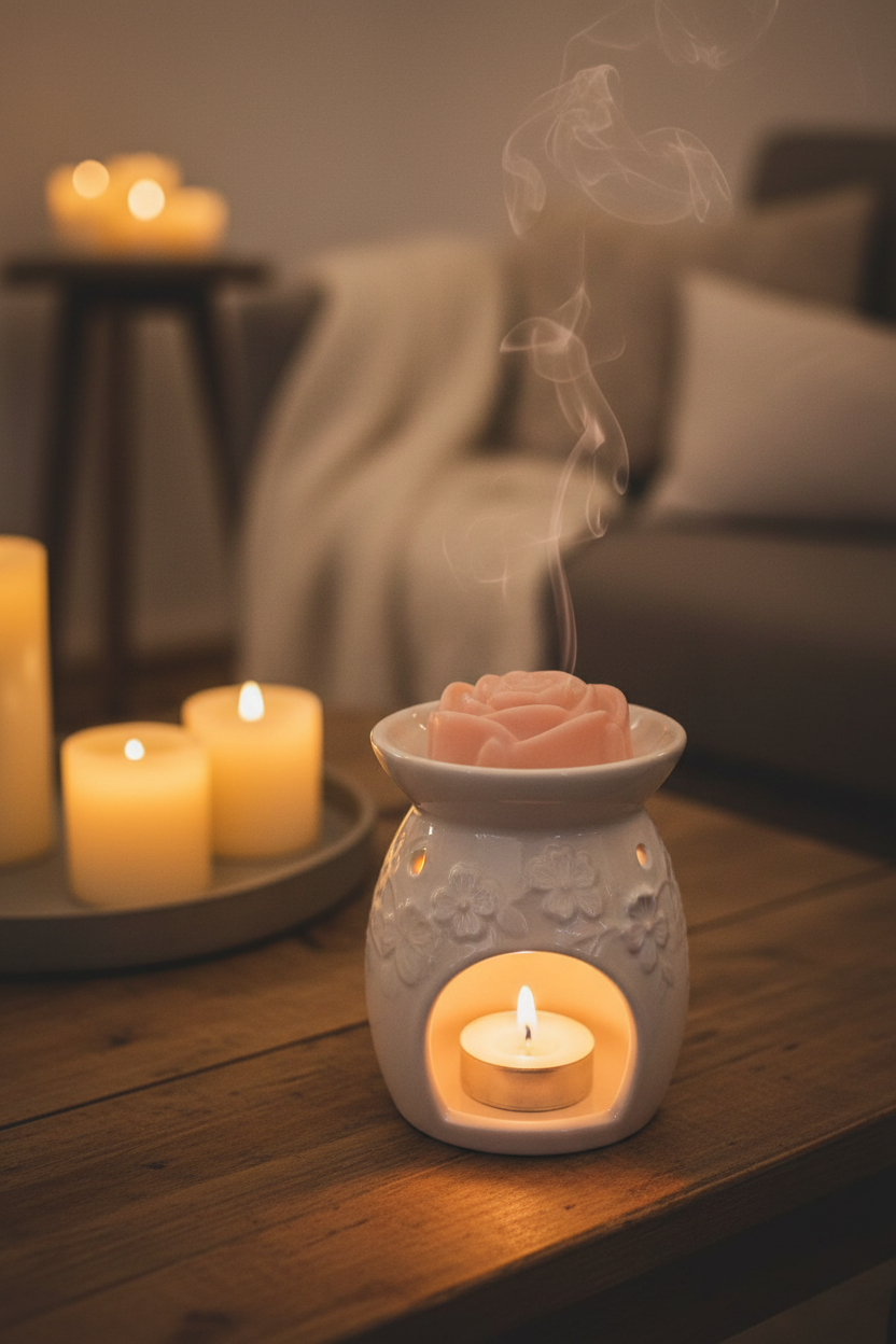 Vanilla rose wax melt in warm home setting